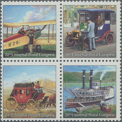 1989, 20th UPU Congress "Traditional Mail Delivery", block of four ...