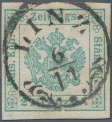 1853, 2 Kr. blaugrün, K 1 LINZ ideal zentriert, tadellose Erhaltung, ...