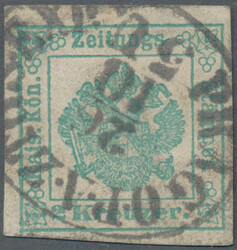 1853, 2 Kr. blaugrün, Ovalstempel PRAG O.P.A. ZTGS. EXP., tadellose ...