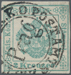 1853, 2 Kr. blaugrün, K 2 K.K.O.POSTAMTS (ZTGS.EXP.) PRAG, tadellose ...