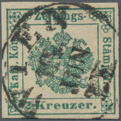 1853, 2 Kr. grün, Type I, zentrischer Stempel WIEN, tadellose ...