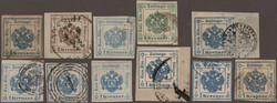 1853-1877, Plattenfehler, Zusammenstellung von 13 Marken sowie eine ...