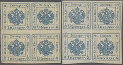 1859, 1 Kr. blau, Type IIa bzw. IIb, zwei ungebrauchte Viererblöcke ...