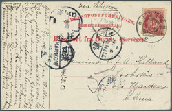 1908, incoming mail, Norway, ppc w. 10 Oe. tied "OISTES 17.XI.09" via ...