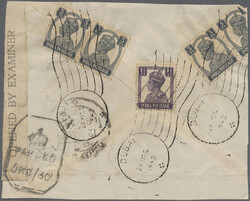 1942/1943: Four pieces (one part cover) bearing Indian KGVI. ...