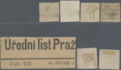 1859, 2 Kr., Lot von 7 Fälschungen, dabei Zeitungsabschnitt, ...
