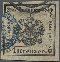 1859, 1 Kr. schwarz, gut gerandet, mit Doppel-Entwertung, dabei ...