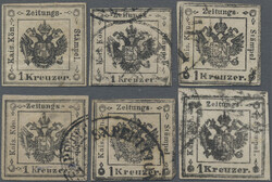 1859, 1 Kr., Lot von 6 Fälschungen, unterschiedliche ...