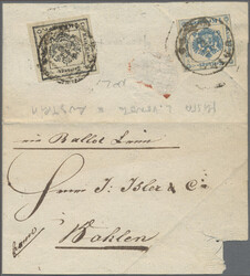1859, 1 Kr. schwarz mit Zusatzfrankatur Oesterreich 1 Kr. blau, ...