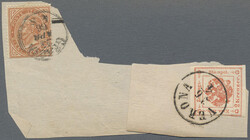 1859, 2 Kr. rot, Mischfrankaturen, Lot von 5 Briefstücken mit ...