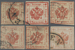 1859, 2 Kr., Lot von 6 Fälschungen, gestempelt, unterschiedliche ...