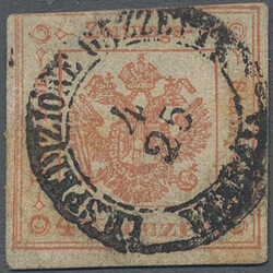 1859, 4 Kr. rot, oben schmalrandig, zentrischer Stempel VENEZIA  ...