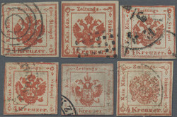 1859, 2 Kr., Lot von 6 Fälschungen, gestempelt, unterschiedliche ...