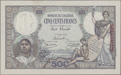 500 Francs (1926) SPECIMEN, P. 82, with watermarks, AU/UNC (M)