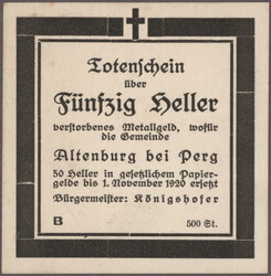 Altenburg bei Perg, Gemeinde, 10,20,50 Heller "Totenscheine" 1920, ...