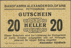 Pottenbrunn, Bandfabrik Alexander Goldfarb, 5, 10, 20 Heller o.D., ...