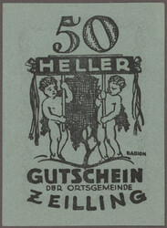 Zeilling, Ortsgemeinde, 20 und 50 Heller 1921, jeweils drei Varianten ...