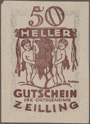 Zeilling, Ortsgemeinde, 20 und 50 Heller 1921, jeweils drei Varianten ...