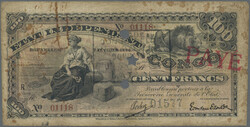 14.05.2025: Lot withdrawn!100 Francs 7.2.1896, P. 2 b, cancelled, ...