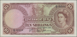 10 Shillings 1.8.1951 (stains), 1.9.1964, P. 38 k, 52d, VF, XF