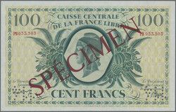 100 Francs 1941 SPECIMEN, P.13s, red serial number PB 933.503, red ...