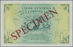 100 Francs 1941 SPECIMEN, P.13s, red serial number PB 933.503, red ...