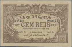 Casa de Moeda, pair with 50 and 100 Reis Bronze 1891, P.87 (F/F-) and ...