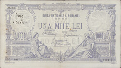 14.05.2025: Lot withdrawn!1000 Lei 22.4.1920, P. 23a, needle holes, ...