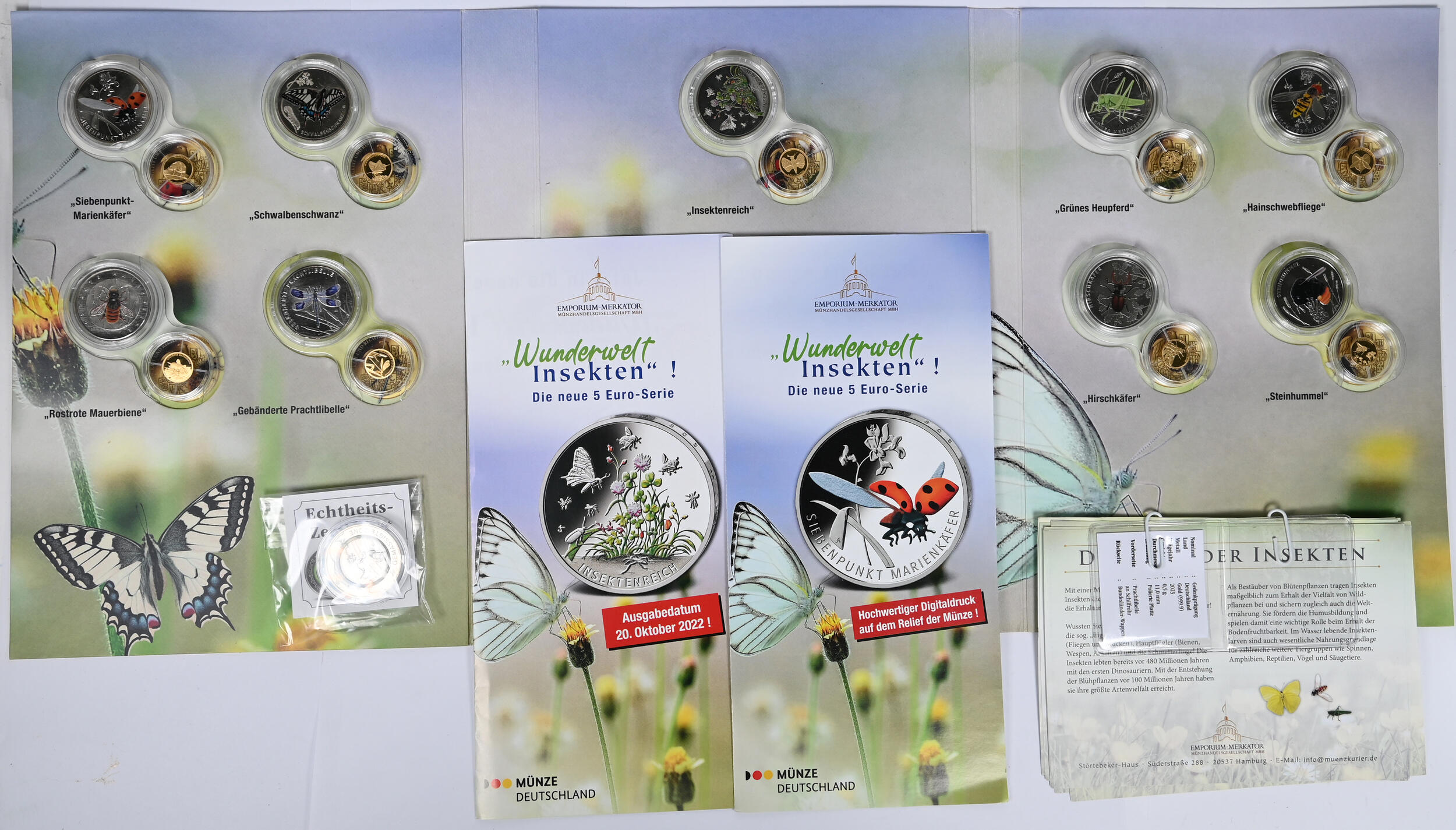 Mappe mit 9 Stück 5 Euro der Serie "Wunderwelt der Insekten" mit ...