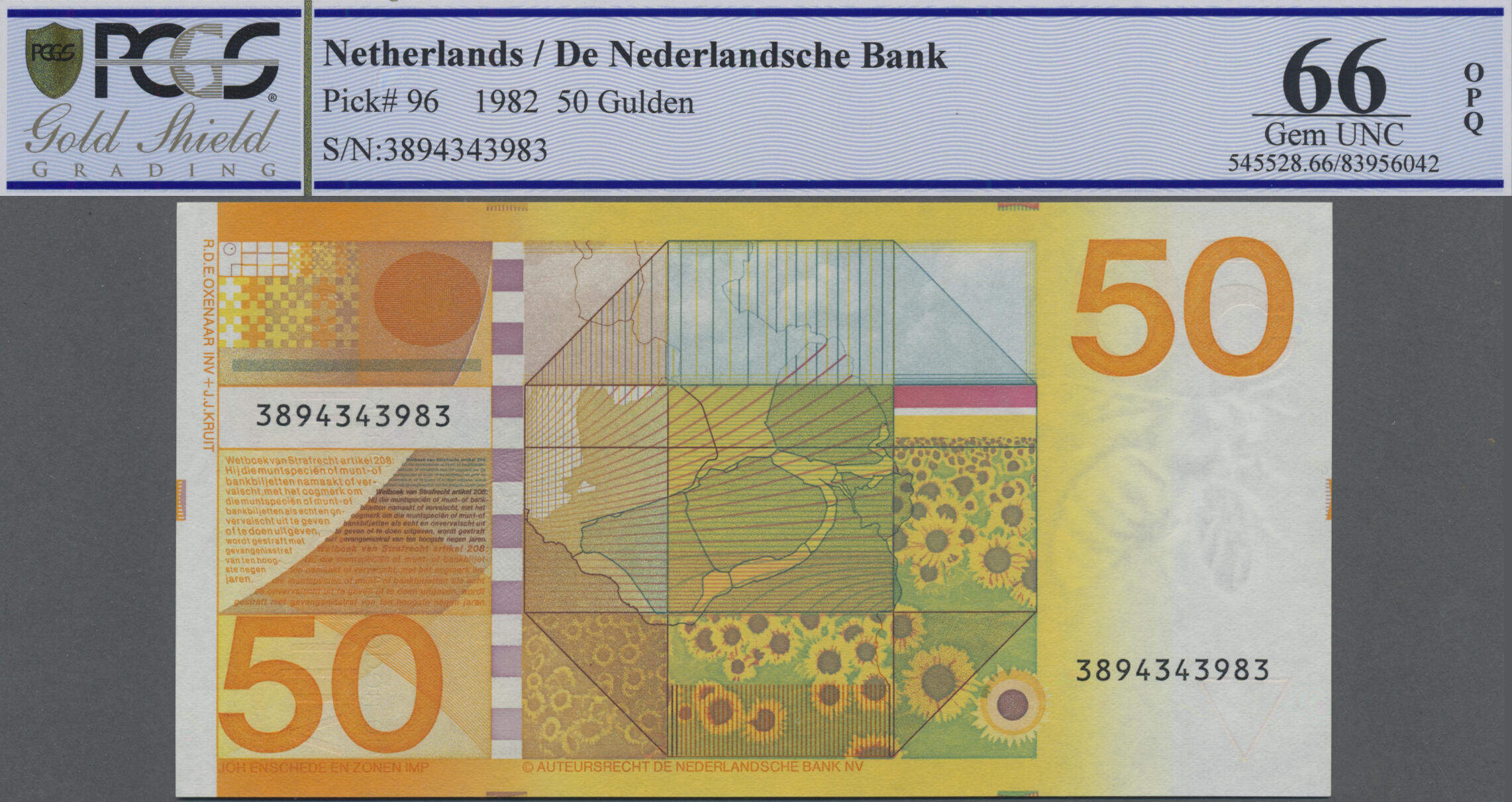 50 Gulden 4.1.1982, graded PCGS 66 OPQ, P. 96, UNC