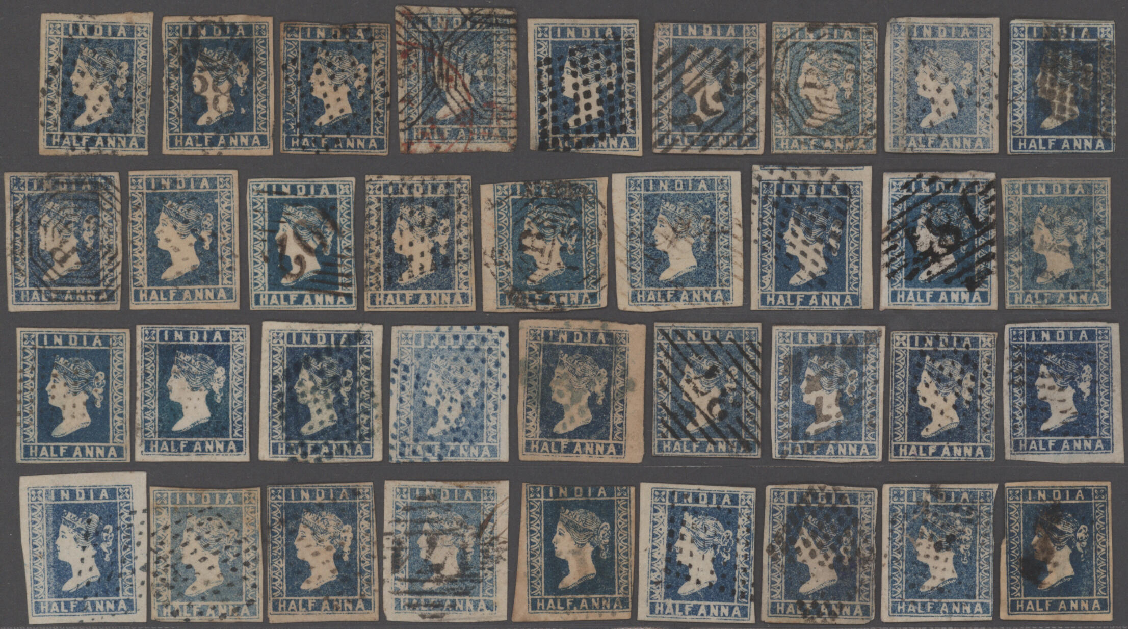 1854-55 Collection of about 120 used stamps of lithographed ½a. blue ...