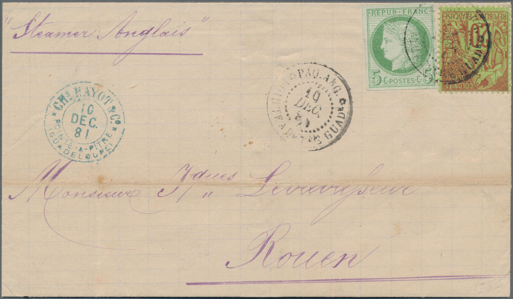 1881, Ceres 5c. green in combination with Dubois 20c. red on green ...