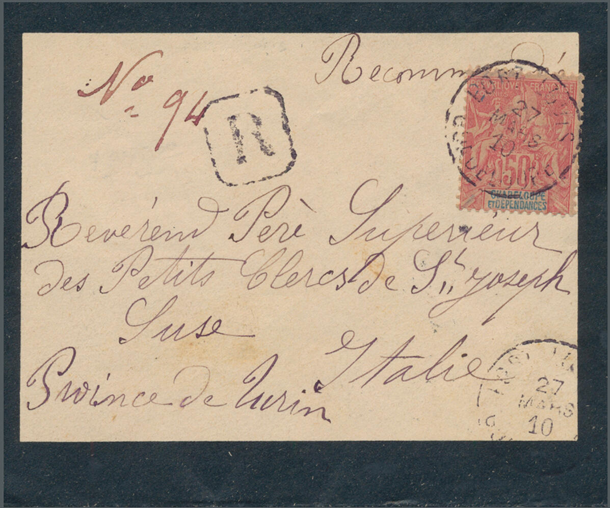 1910, Groupe 50c. red/blue, single franking at correct rate on ...