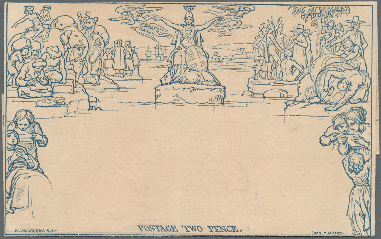 1840 Mulready letter sheets 1d. and 2d., both unused, the 1d. letter ...