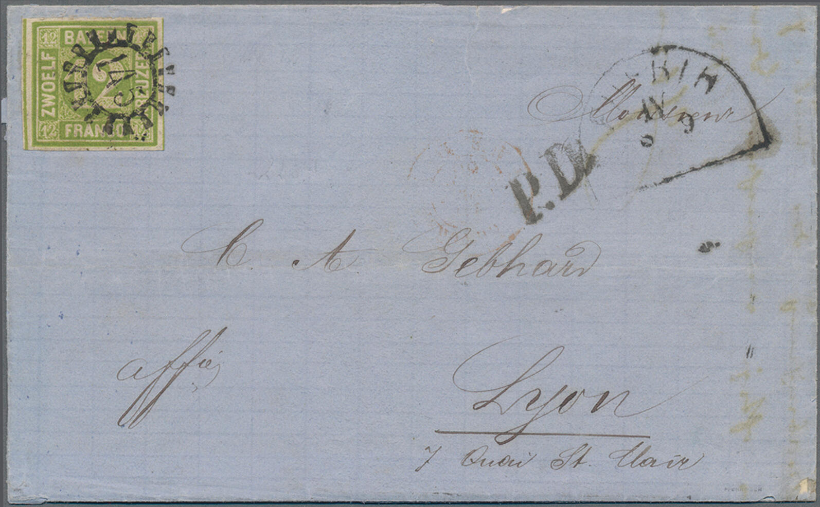 1862, 12 Kr. dunkelgelbgrün, Prachtstück als Einzelfrankatur auf ...