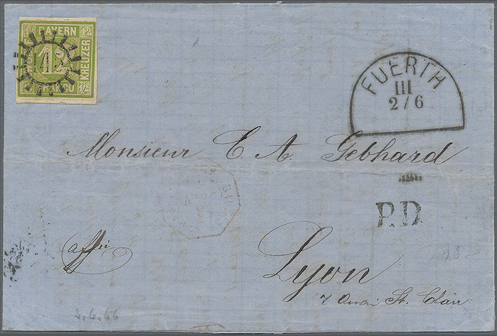 1862, 12 Kr. grün, Kabinettstück, als Einzelfrankatur auf Faltbrief ...