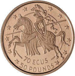 Elizabeth II. 1952-2022: 70 ECUS / 50 Pounds 1991, Ritter auf Pferd. ...