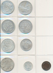 Münzblatt mit 5 x 5 Lei 1880-1883, 100000 Lei 1946, 500 Lei 1944, ...