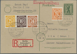 1945/1948, Partie von zehn Belegen mit Frankaturen Kontrollrat, ...