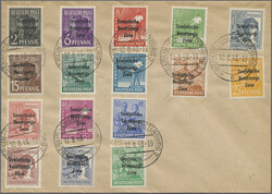 1948, Lot von sechs Blanko-Belegen mit Satzfrankaturen: Bizone 36/51 ...