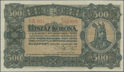 Ministry of Finance, pair with 1.000 Korona 1920 (P.66, XF) and 500 ...