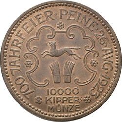 Peine, Inflationsnotmünze 1923, 10.000 Kipper Kupfer Gedenkmünze ...