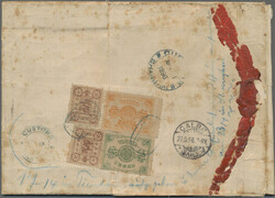 1894, Dowager 6 Ca. brown (2), 9 Ca. green and 16 Ca. orange tied two ...