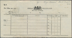 1918, WW1 Indian Field Post Telegram, INDIAN TELEGRAPHS form dated ...
