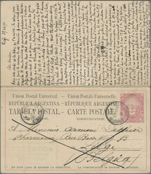 1879/1890, 6 / 6 C rose 'coat of arms' reply card, unsevered, used ...