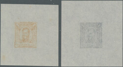 1890 ca., WRAPPER: two 1 C DIE PROOF cut squares in VIOLET BLUE resp. ...