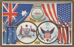 1908, 1 ½d blue 'American Fleet' postcard "AUSTRALIAN WELCOME ...