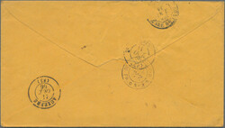 1866, French P.O., Empire dentele 80c. rose, two copies (faults) on ...