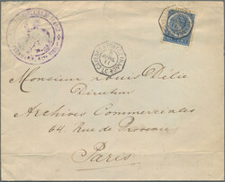 1911, Wilhelmina 12½c. ultramarine with octogonal French ship mark ...