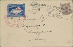 1924, MOUNT EVEREST EXPEDITION vignette in blue colour illustrating ...